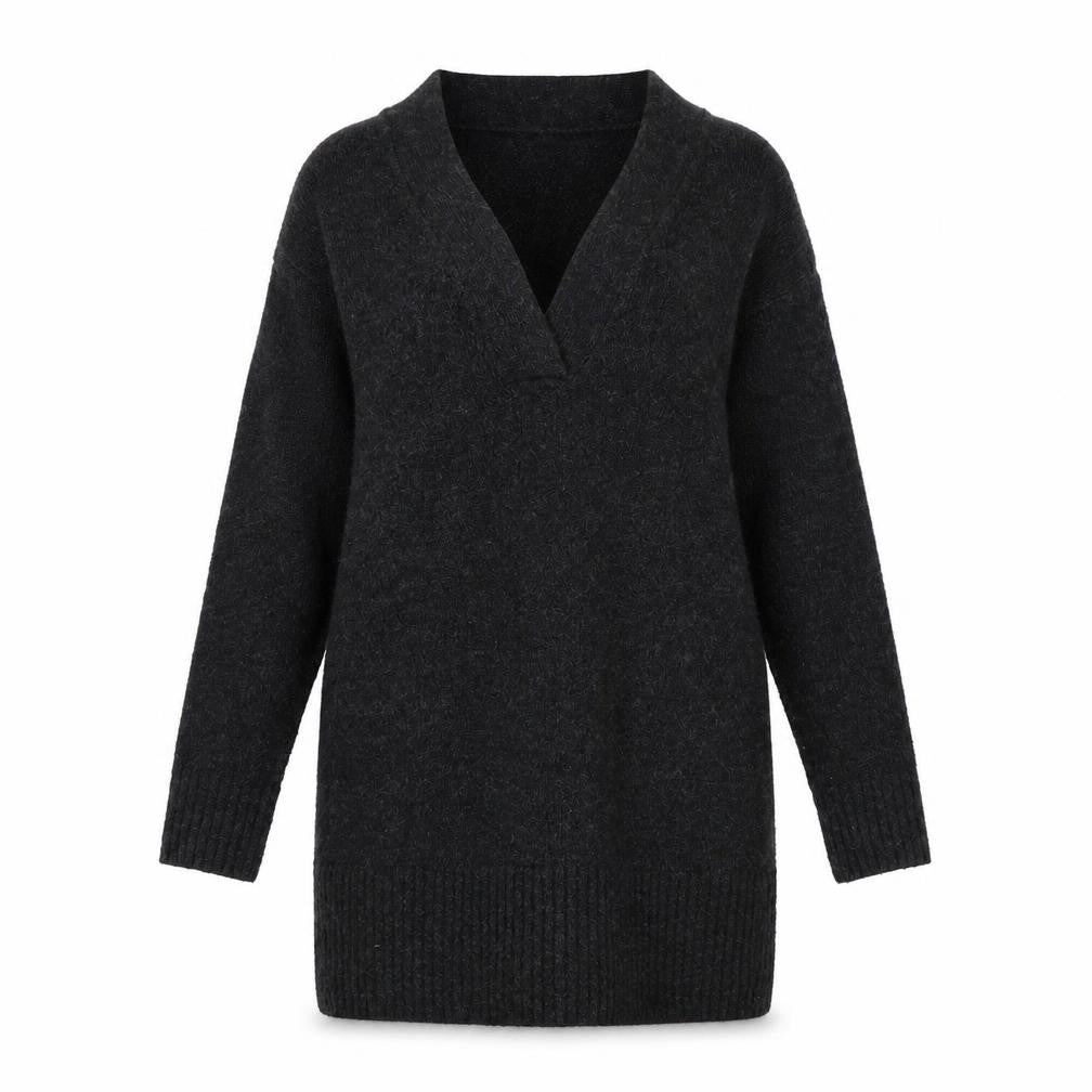 Front view of H&M women’s black acrylic jumper dress, size XS, v-neck pullover