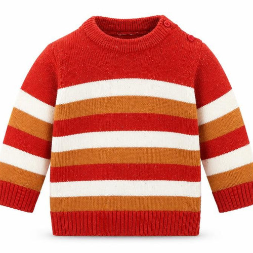 Babyhug Girls Orange Striped Acrylic Pullover Jumper Size 6-9 Months Button