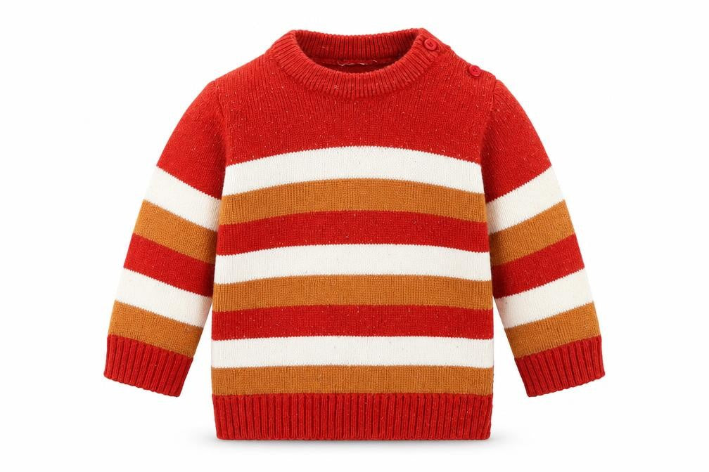 Babyhug Girls Orange Striped Acrylic Pullover Jumper Size 6-9 Months Button
