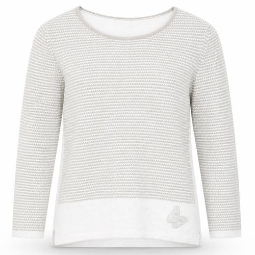 Olsen Womens Grey Round Neck Cotton Pullover Jumper Size 10 - Butterfly Detail