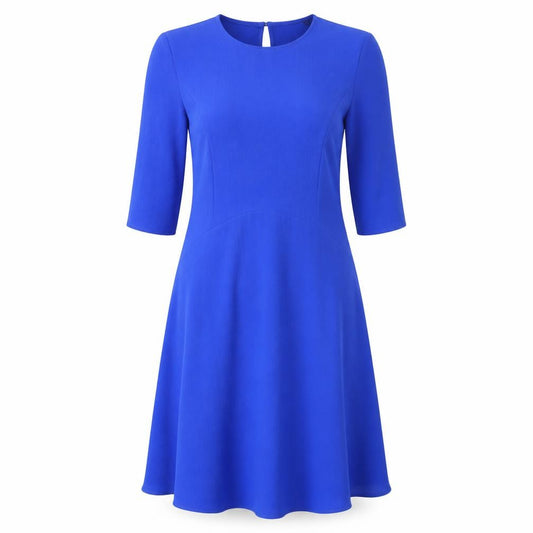 Front view of Atmosphere women’s blue polyester a-line, size UK 10, round neck button