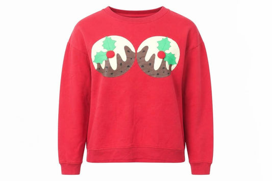 Front view of Atmosphere women’s red cotton pullover sweatshirt, size UK 12, pullover - christmas