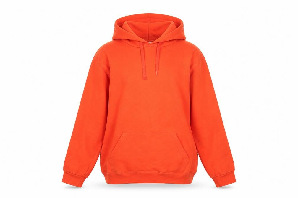 Front view of BEC Collection women’s orange cotton pullover hoodie, size M, pullover