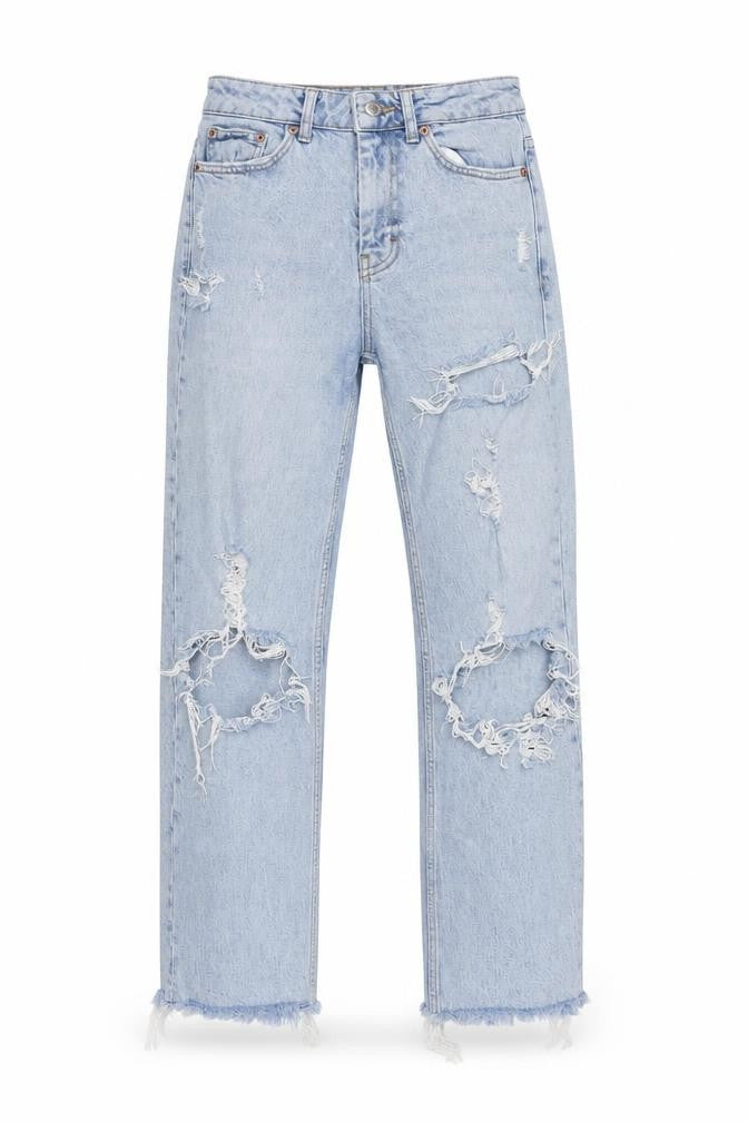 Topshop Womens Blue Cotton Straight Jeans Size 26 L32 in Regular Button