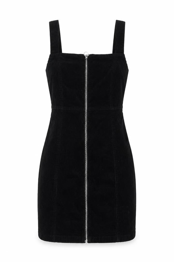 Denim Womens Black Cotton Pencil Dress Size 8 Square Neck Zip
