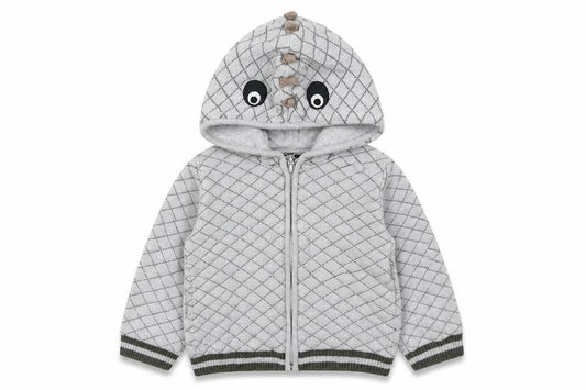 Front view of Tu boys’ grey geometric jacket, size 18, months zip