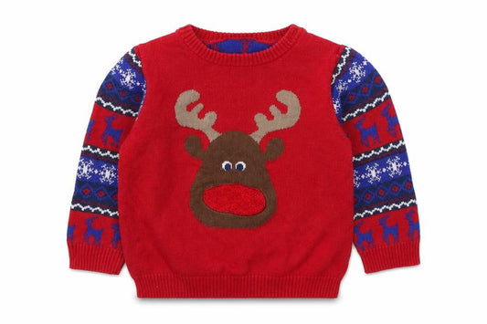 Front view of MY BABY Baby Red Acrylic jumper, size 9-12, Months Pullover - Christmas