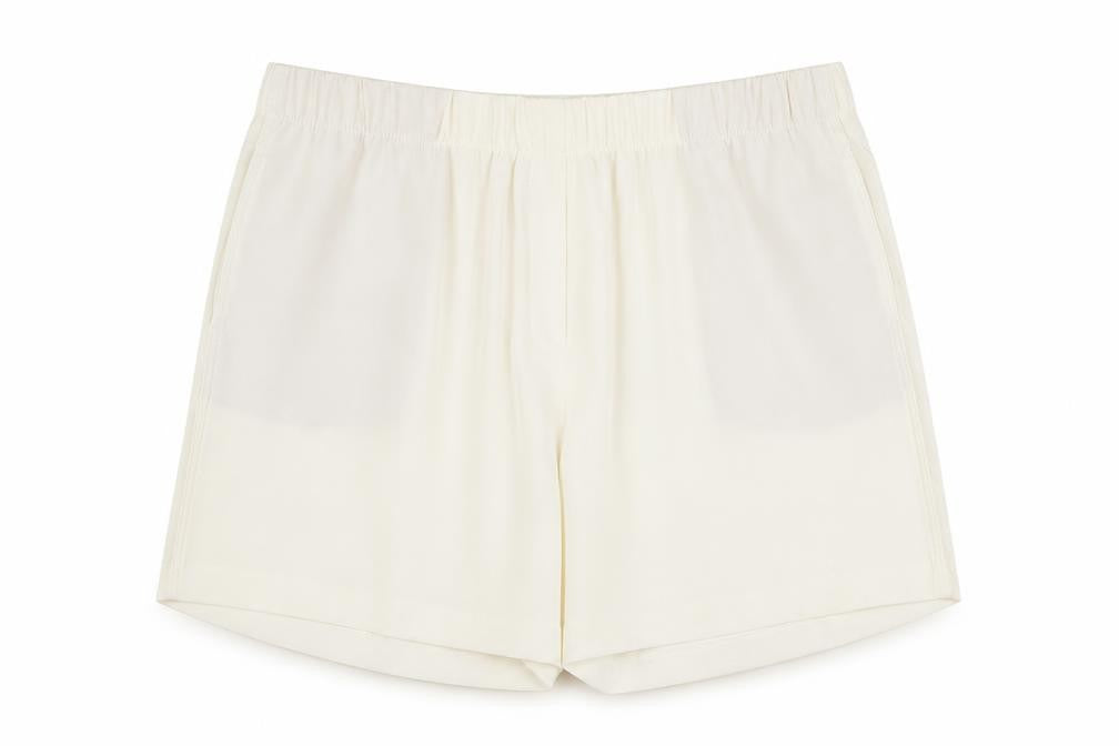 Front view of Marks & Spencer women’s ivory polyester sweat shorts, size UK 20, regular pull on