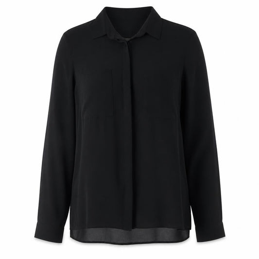 Front view of New Look women’s black polyester basic button-up, size UK 10, collared