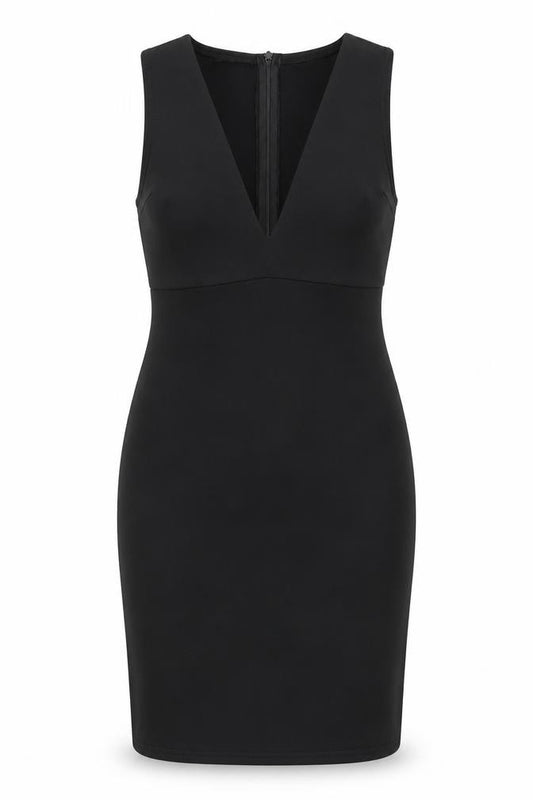 Front view of Missguided women’s black polyester a-line, size UK 10, v-neck zip