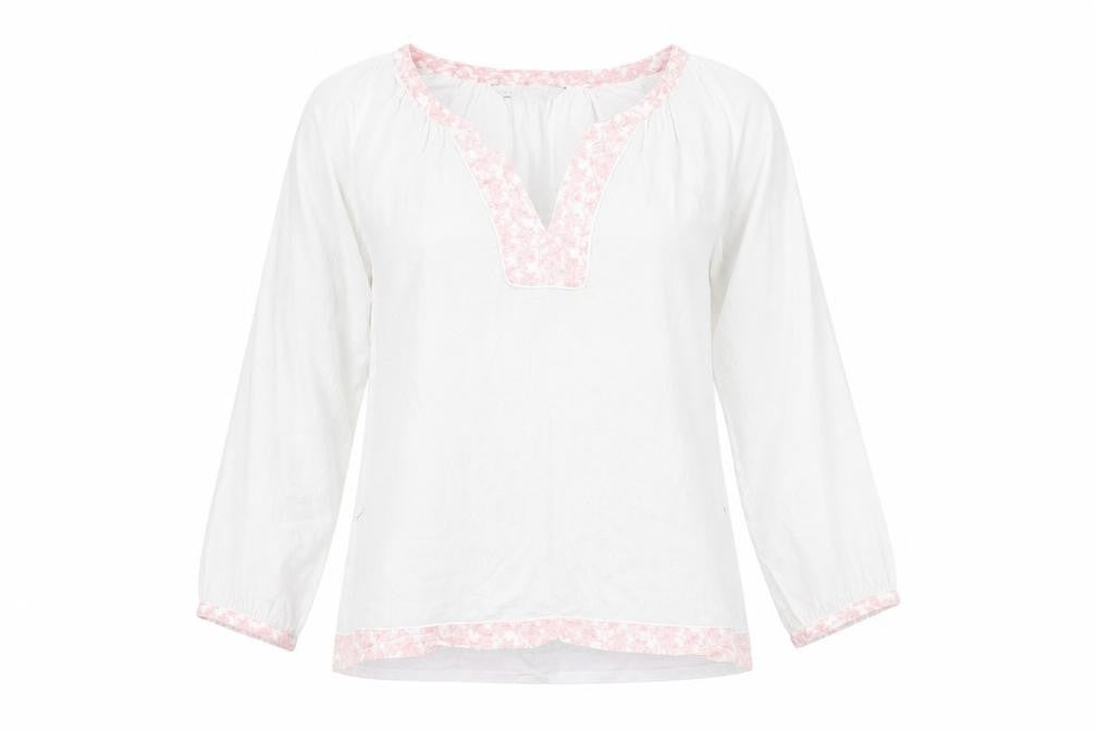 Front view of Crew Clothing Blue 100% Cotton Basic Blouse One Size V-Neck