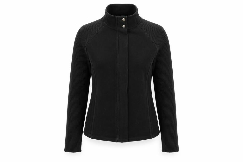 Front view of Next women’s black cotton full zip sweatshirt, size UK 12, zip