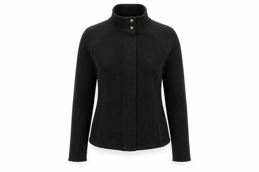 Front view of Next women’s black cotton full zip sweatshirt, size UK 12, zip