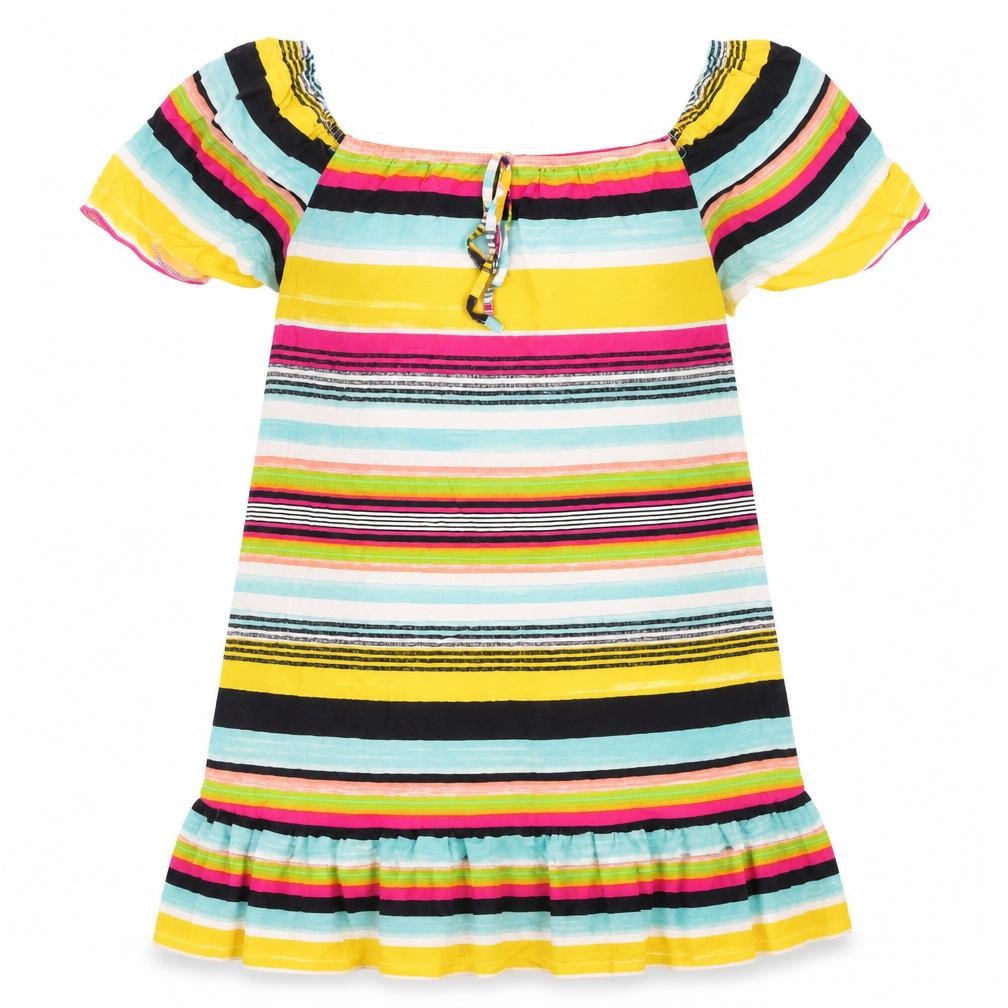 Front view of Matalan women’s multicoloured striped viscose a-line, size UK 10, square neck pullover