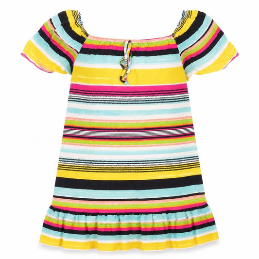 Front view of Matalan women’s multicoloured striped viscose a-line, size UK 10, square neck pullover