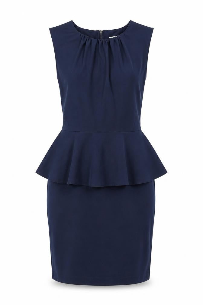 Front view of Closet women’s blue polyester bodycon, size UK 10, round neck zip