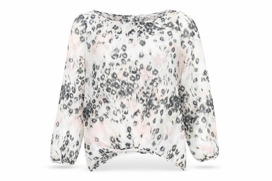 Front view of Next women’s multicoloured animal print polyester basic blouse, size UK 6, boat neck