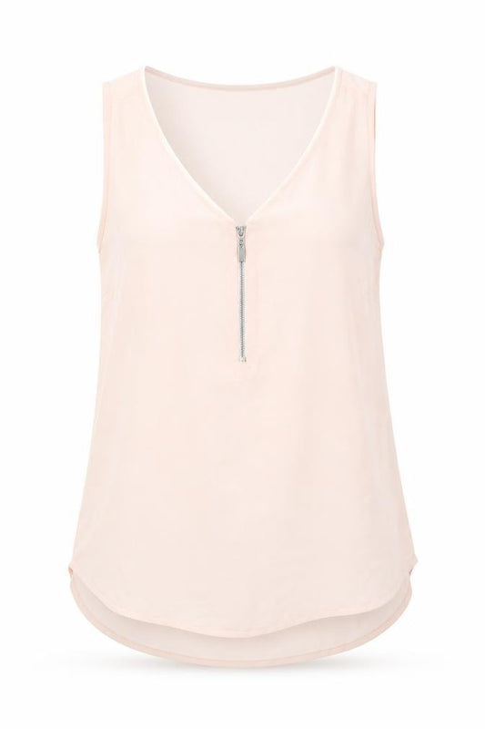 Front view of Atmosphere women’s pink polyester basic tank, size UK 10, v-neck