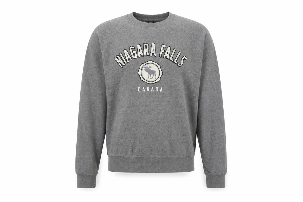 Front view of Initials men’s grey cotton pullover sweatshirt, size M, - niagara falls