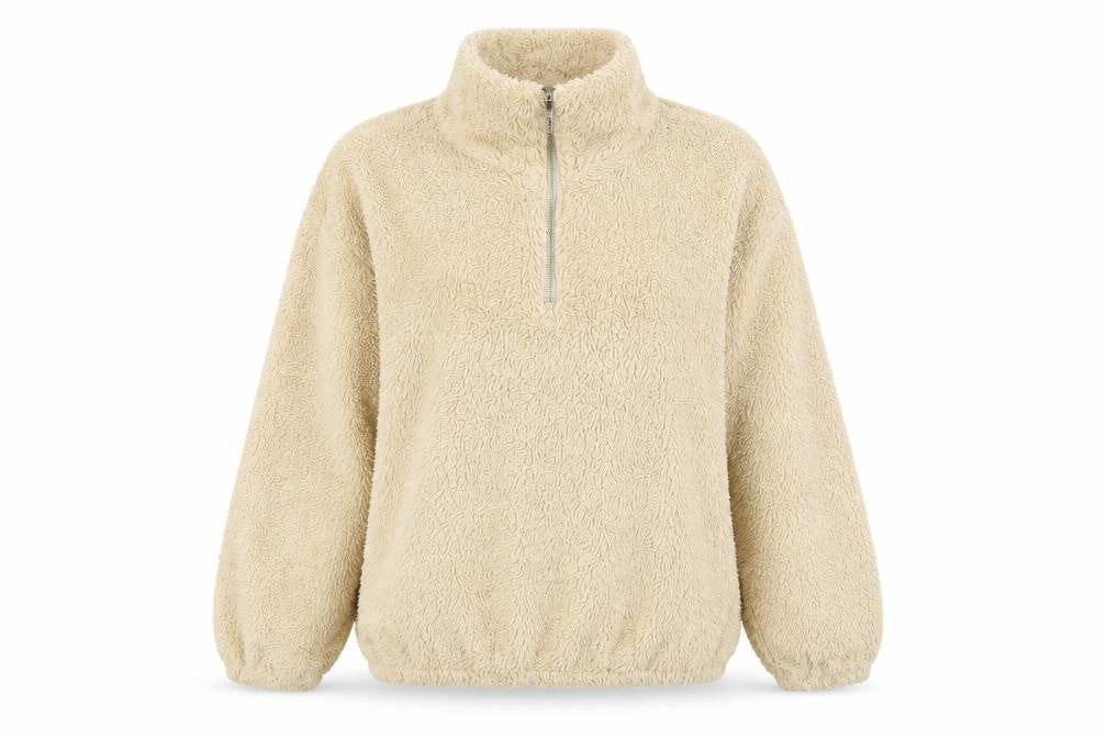 Front view of H&M women’s brown cotton pullover sweatshirt, size M, zip