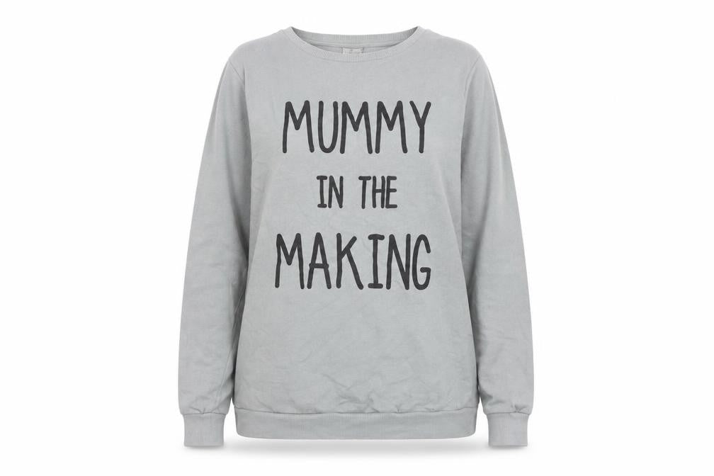 Front view of ASOS women’s grey cotton pullover sweatshirt, size UK 12, pullover - mummy in the making