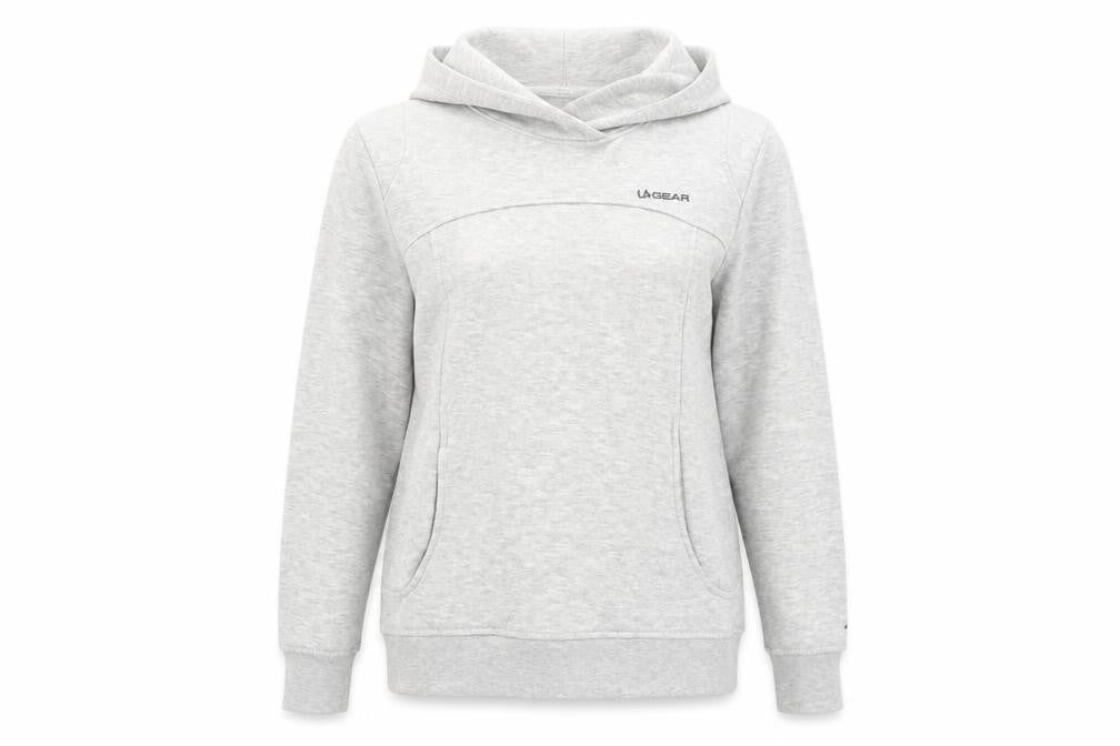 Front view of LA Gear women’s grey cotton pullover hoodie, size UK 6, pullover