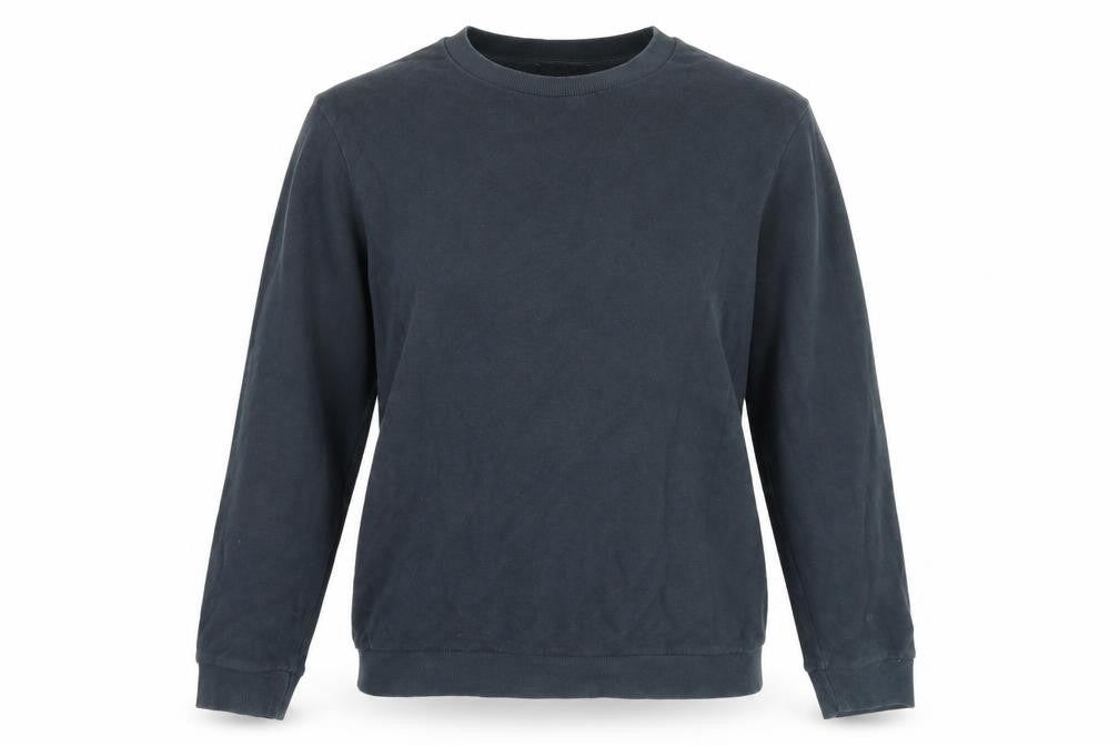 Front view of Topshop women’s blue cotton pullover sweatshirt, size UK 10, pullover