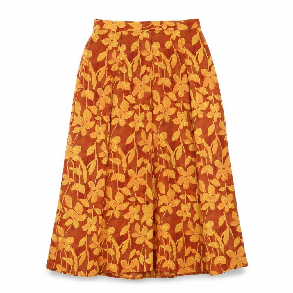 Fiorella Rubino Womens Orange Floral Polyester Swing Skirt Size 12 Button