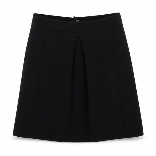 Front view of Select women’s black polyester swing skirt, size UK 12, zip