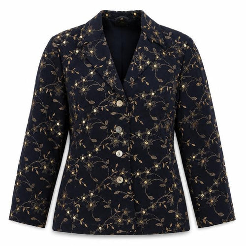 Country Casuals Womens Blue Floral Cupro Jacket Blazer Size 10