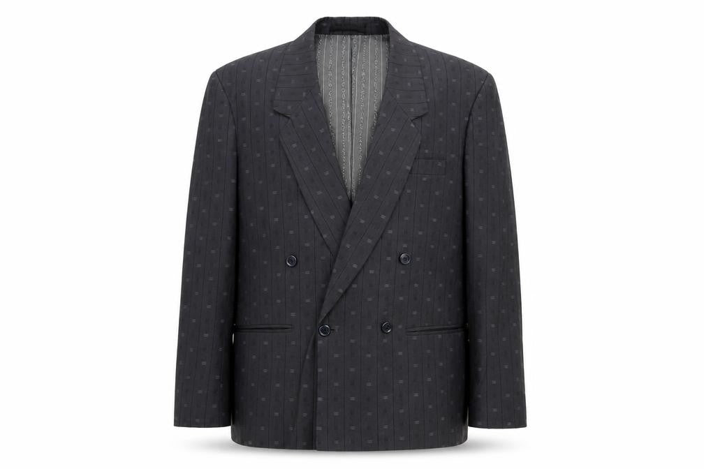 Front view of SWJ Mixers men’s grey polka dot polyester jacket blazer, size L, regular