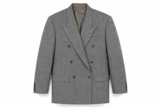 Front view of Next men’s grey plaid wool jacket blazer, size L, regular