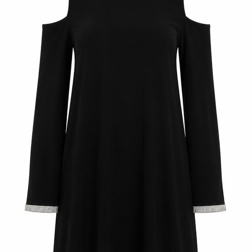 Warehouse Womens Black Viscose Trapeze & Swing Size 6 Round Neck Hook & Eye - Cold Shoulder