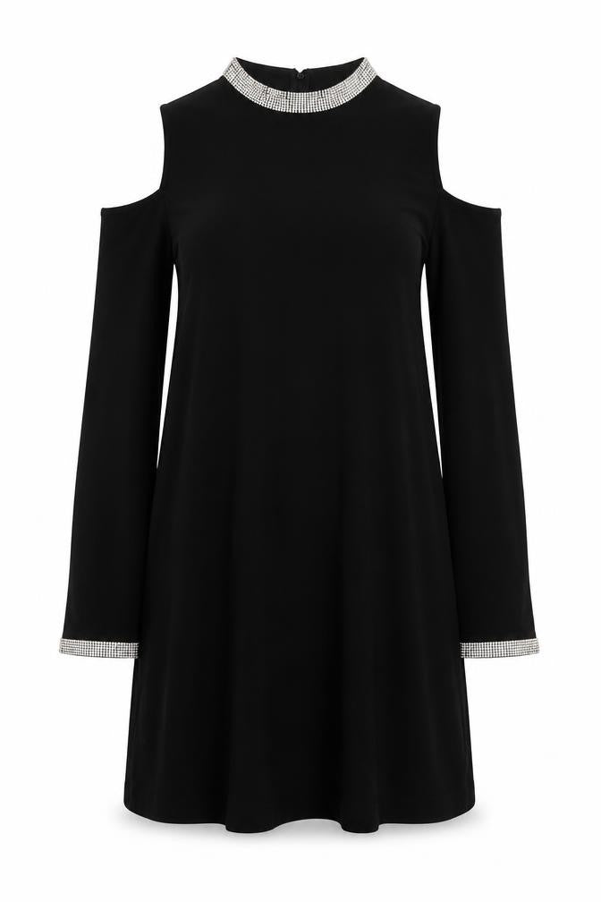 Warehouse Womens Black Viscose Trapeze & Swing Size 6 Round Neck Hook & Eye - Cold Shoulder