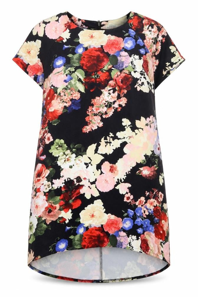 Front view of Papaya women’s multicoloured floral polyester a-line, size UK 14, round neck zip
