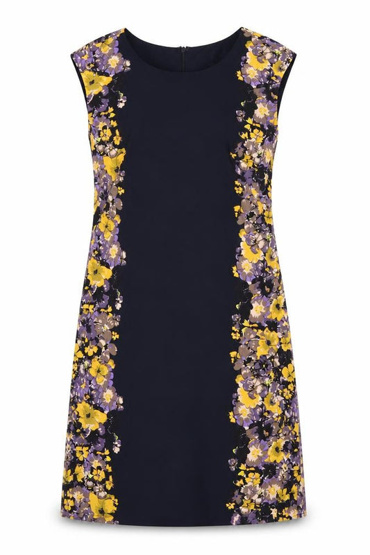 Front view of Great Plains women’s black floral polyester shift, size XS, round neck zip