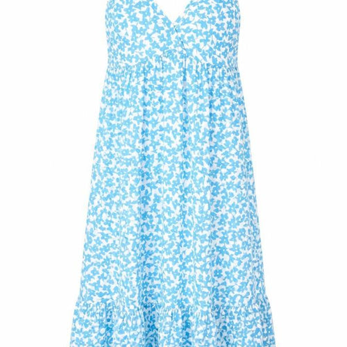Blue Diamond Womens Blue Floral Viscose Trapeze & Swing Size M V-Neck Pullover