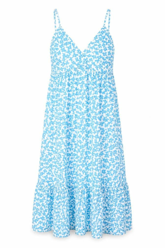 Blue Diamond Womens Blue Floral Viscose Trapeze & Swing Size M V-Neck Pullover