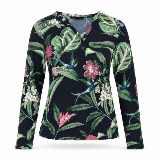 Front view of Vera Moda women’s multicoloured geometric polyester basic t-shirt, size XS, v-neck - leaf print