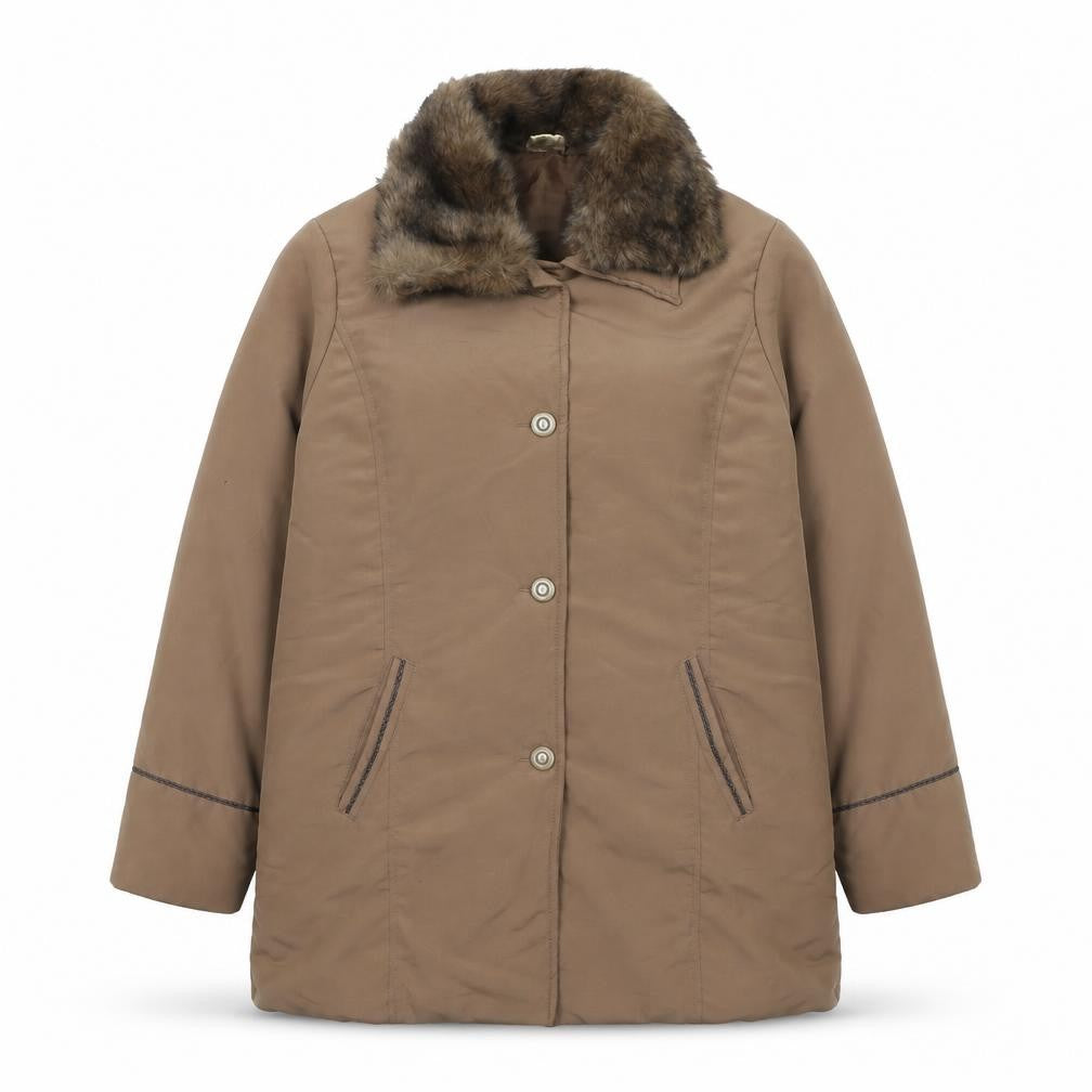 Front view of Claire Neuville women’s brown jacket, size UK 14, zip