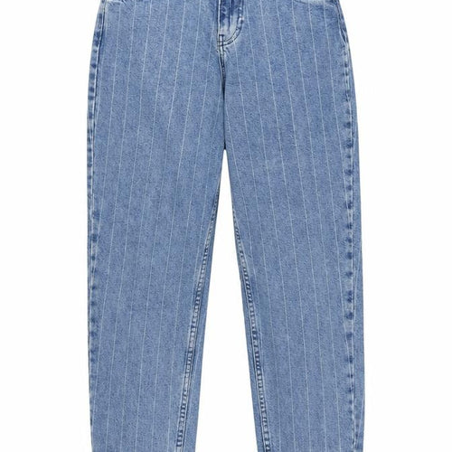 Denim & Co. Womens Blue Striped Cotton Straight Jeans Size 8 Regular Zip