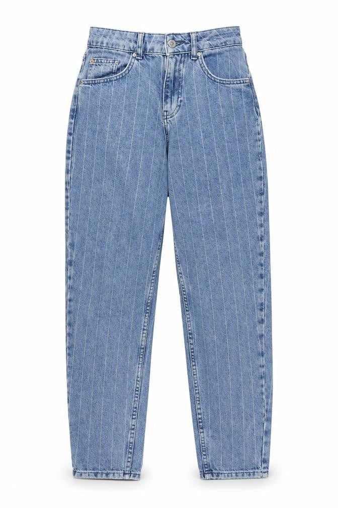 Denim & Co. Womens Blue Striped Cotton Straight Jeans Size 8 Regular Zip