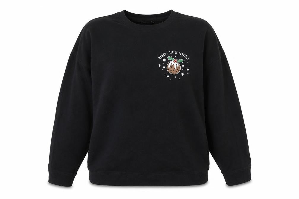 Front view of New Look women’s black cotton pullover sweatshirt, size UK 14, pullover - christmas