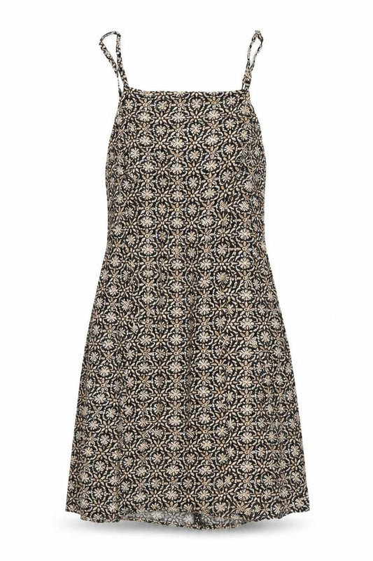 Front view of Urban renewal women’s black geometric viscose a-line, size XS, square neck zip