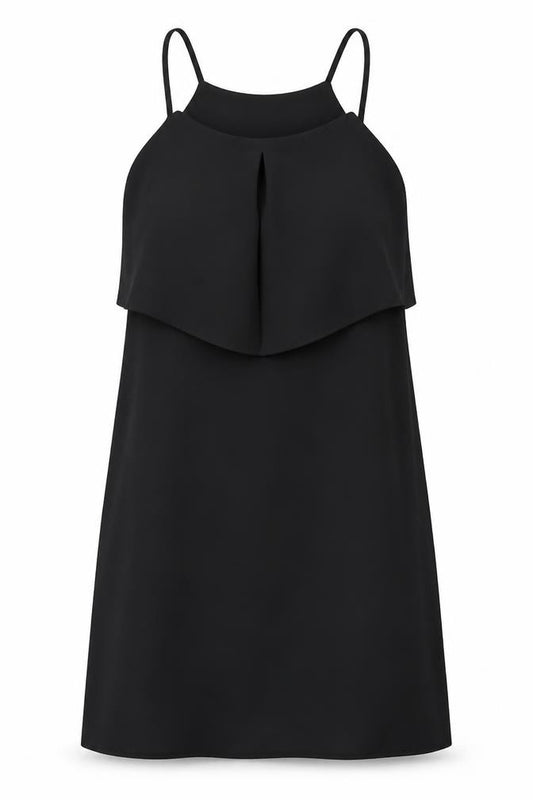 Front view of New Look women’s black polyester tunic tank, size UK 10, square neck