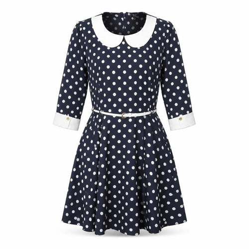 Yumi Womens Blue Polka Dot Polyester Fit & Flare Size 12 Round Neck Zip