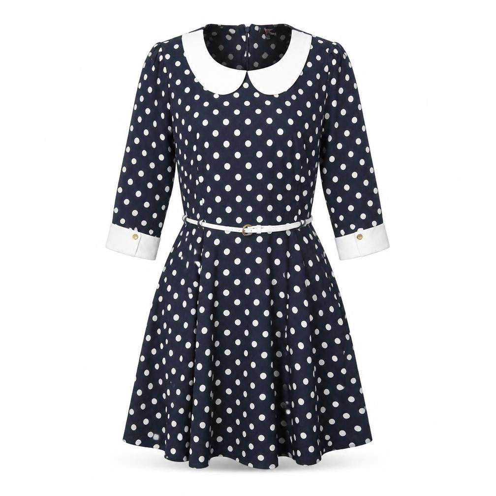 Yumi Womens Blue Polka Dot Polyester Fit & Flare Size 12 Round Neck Zip