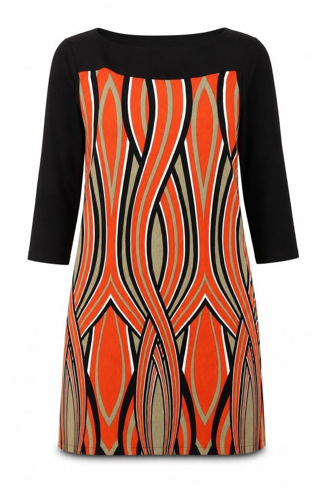 Front view of Principles women’s orange geometric viscose a-line, size UK 12, boat neck pullover