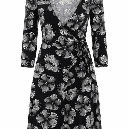 M&Co Womens Black Floral Viscose Wrap Dress Size 8 V-Neck Pullover