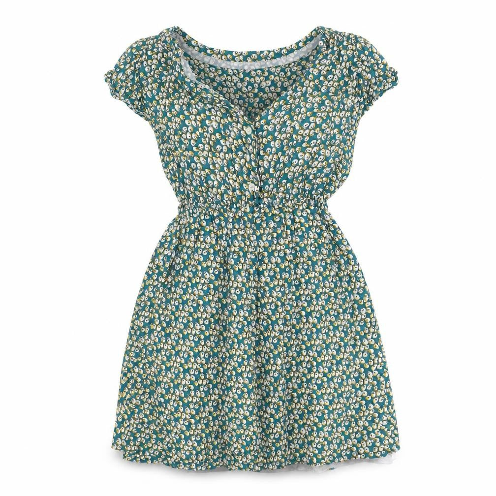 Shikka London Womens Green Geometric Cotton Fit & Flare Size S V-Neck Button - Size S-M